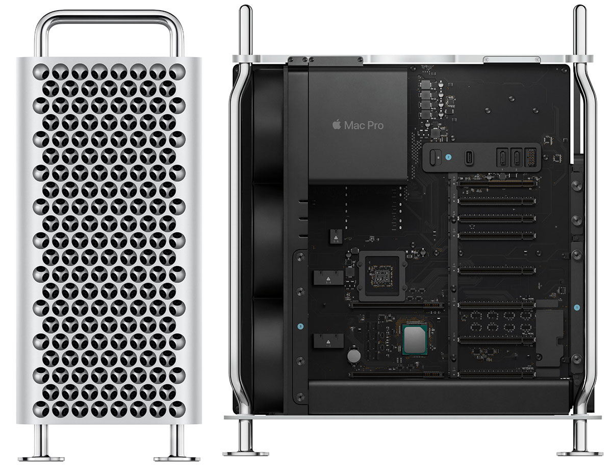 Imágenes frontales y laterales de Apple Mac Pro 2019