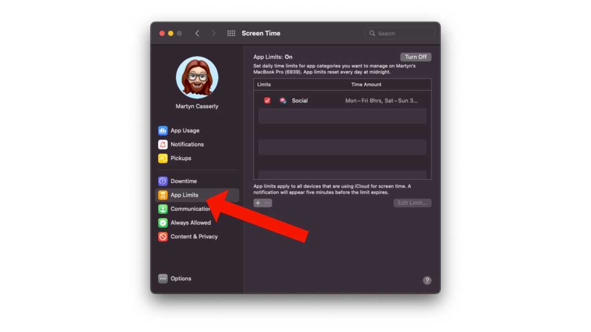 Setting up App Limits feature on macOS