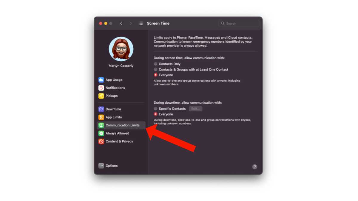 Setting up the Communication Limits feature in macOS