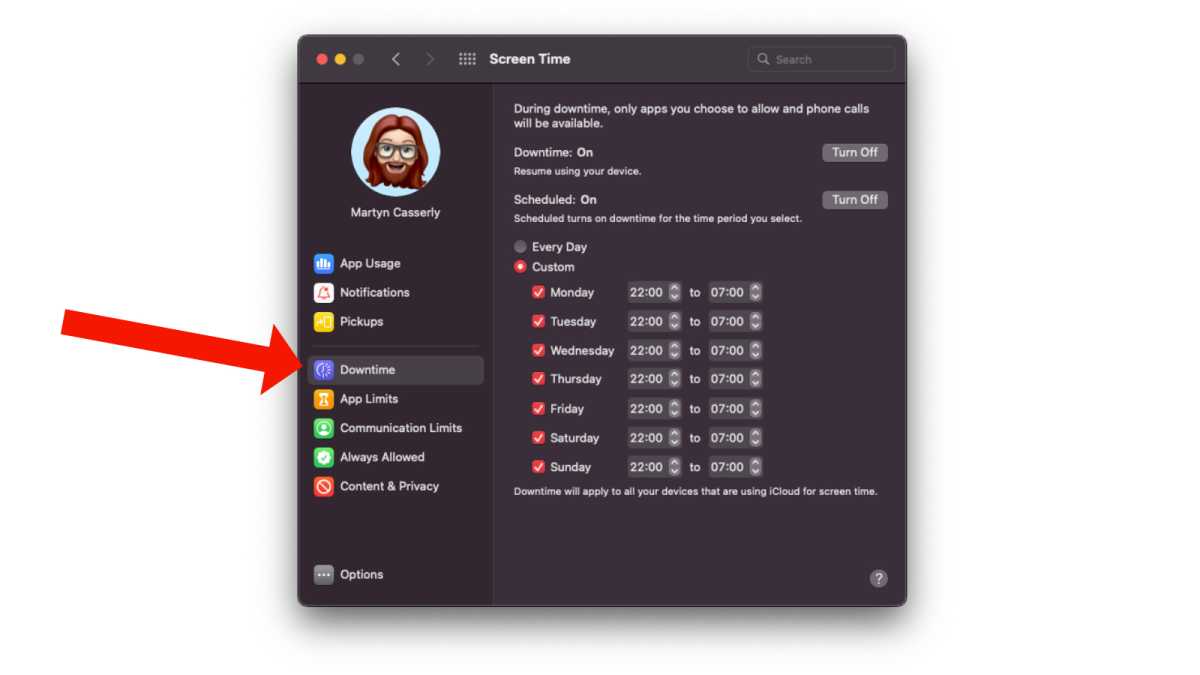 Setting up the Downtime feature on macOS