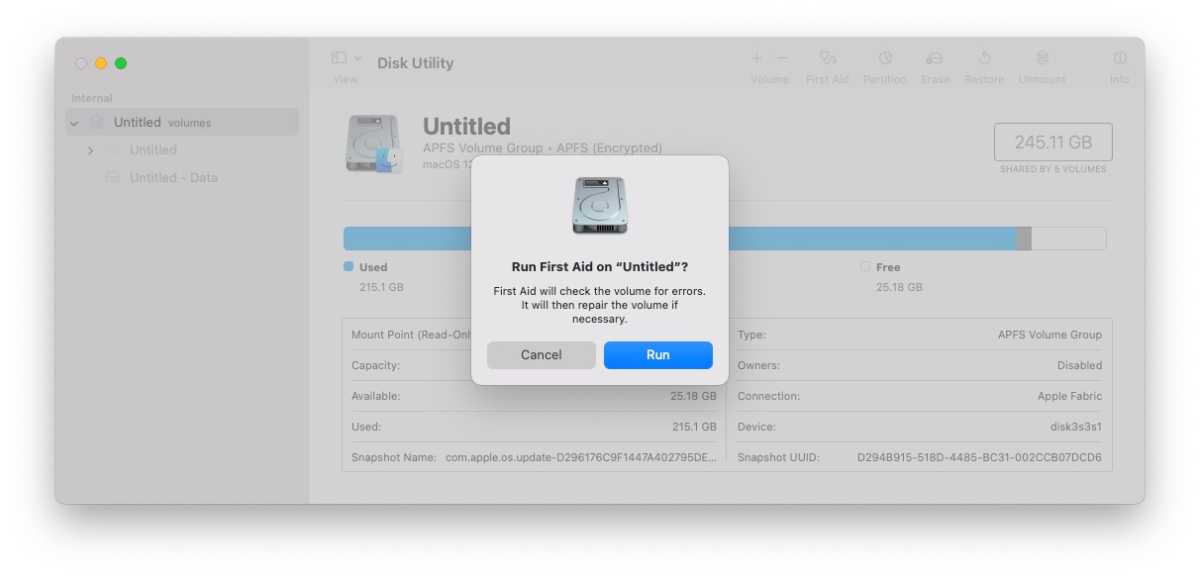 Run First Aid in Disk Utility