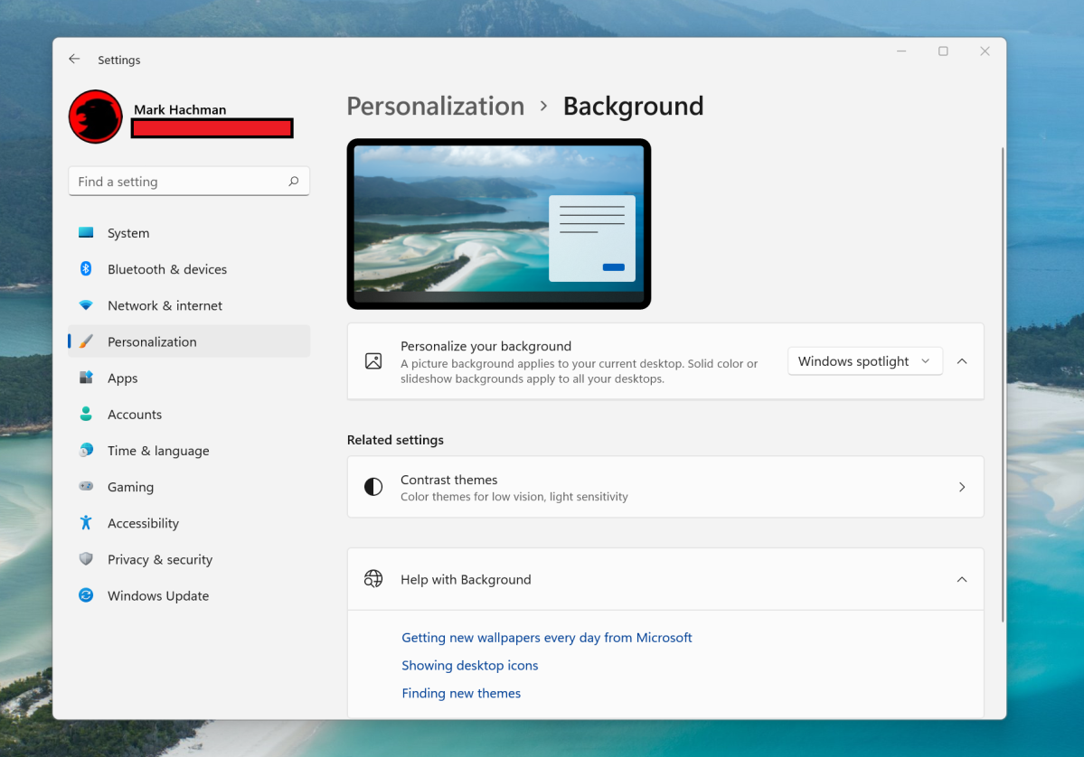 Windows spotlight settings