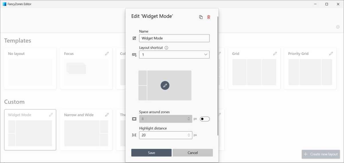 Modification des options de mise en page dans FancyZones