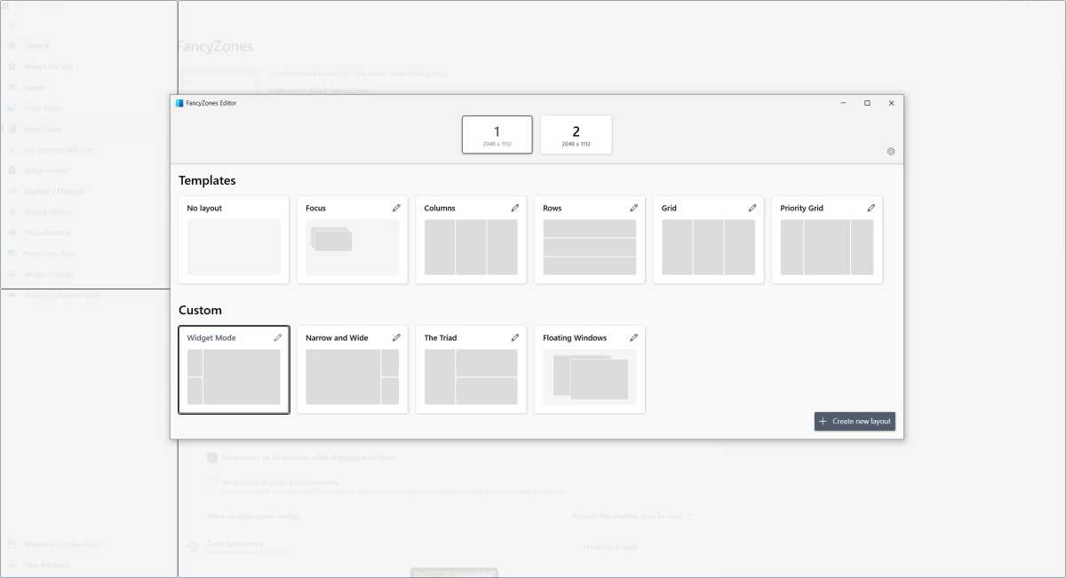 Choosing a layout in FancyZones