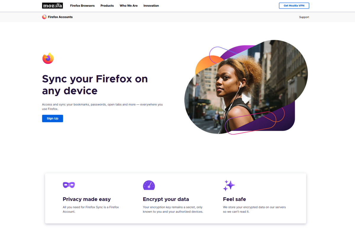 Firefox Sync landing page