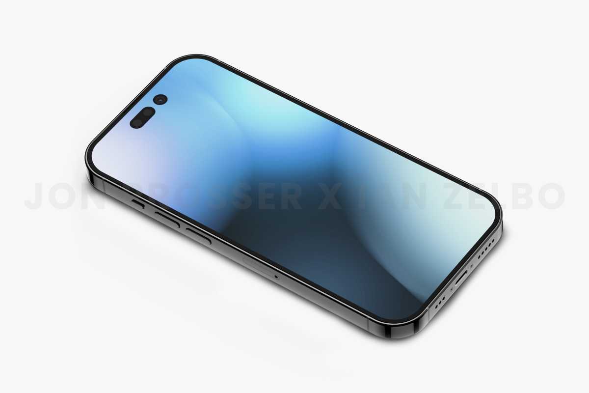 Render illustration of the iPhone 14 Pro lying flat