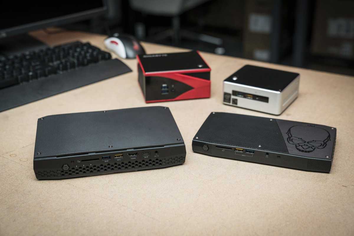 Hades Canyon NUC next to other tiny PCs