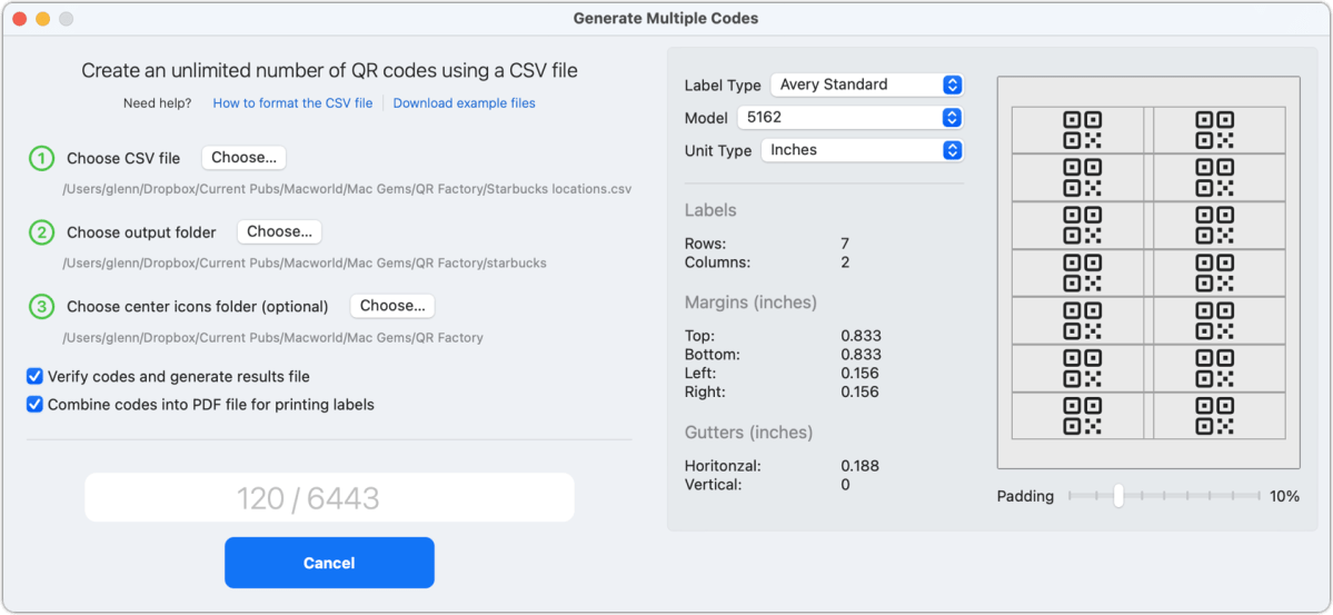 qr factory multiple codes settings bordered