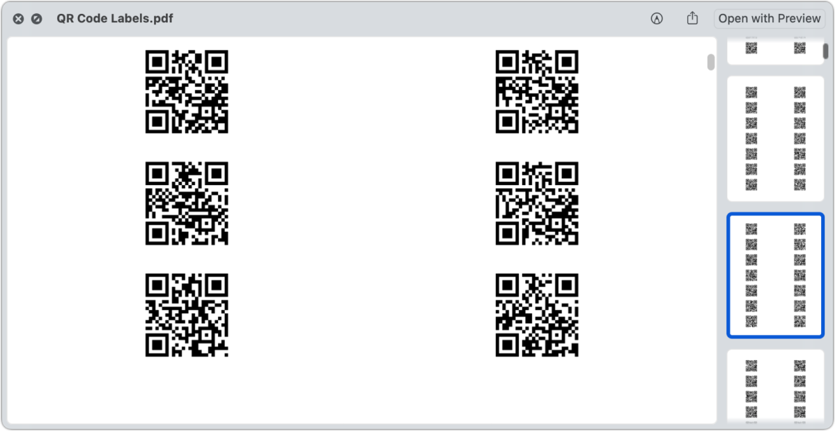 qr factory sheet output pdf bordered