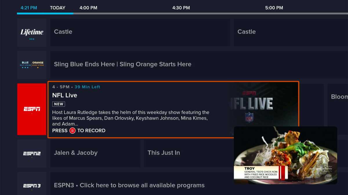 Vue image dans l'image de Sling TV