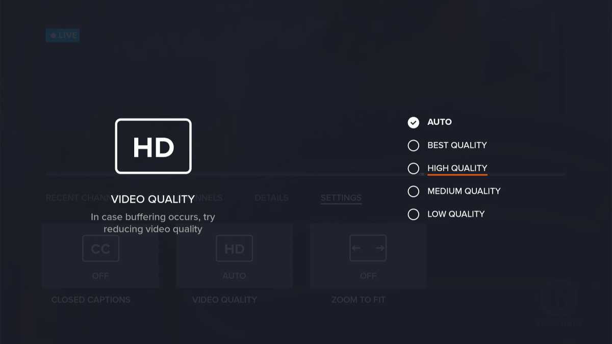 Configuración de calidad de video de Sling TV