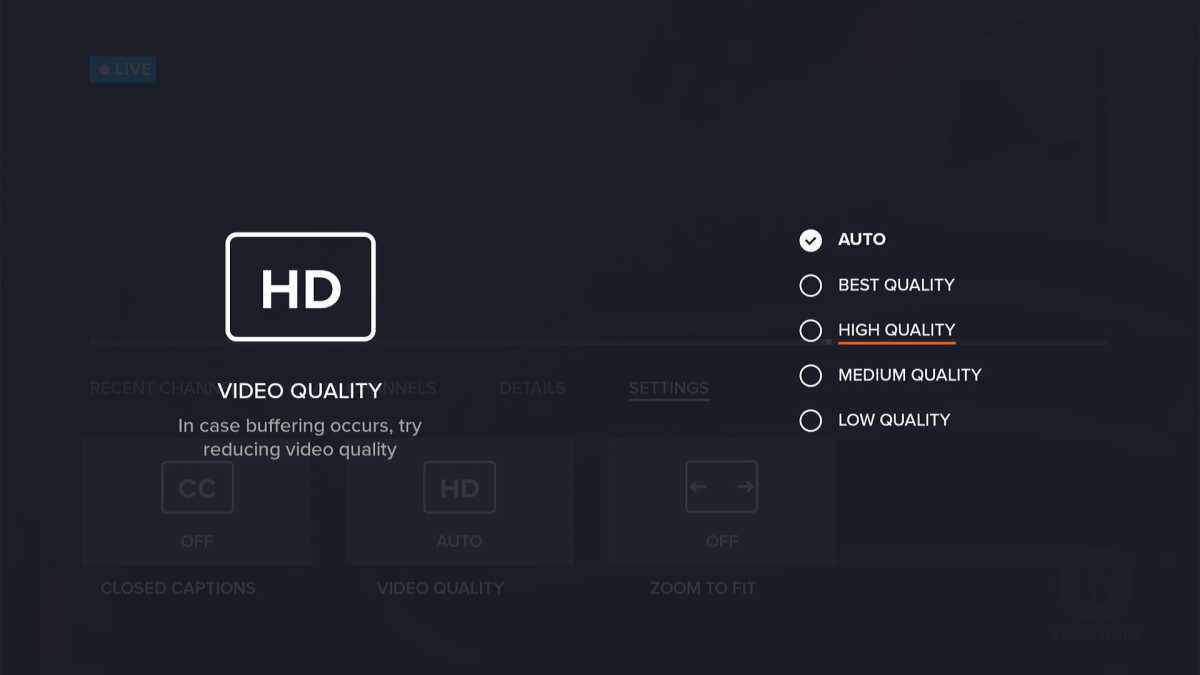 Paramètres de qualité vidéo Sling TV