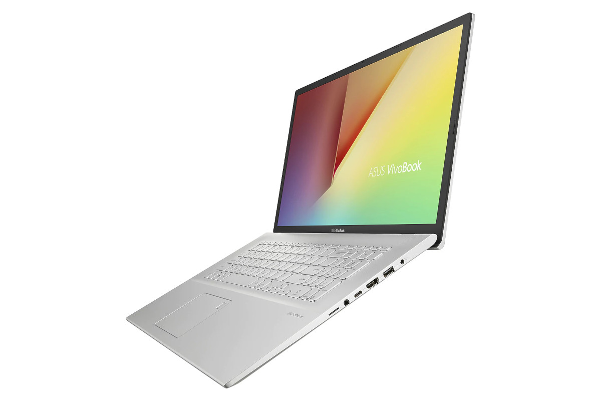 a silver vivobook facing from right