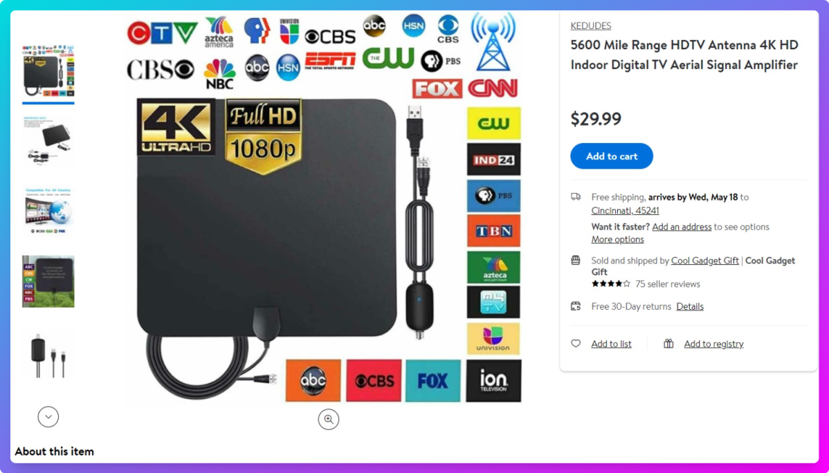 5600 Miles Range TV Antenna Digital HD Antena Indoor HDTV 1080P 4K