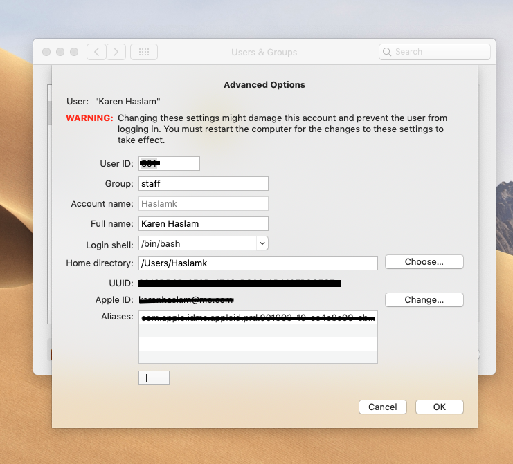 macbook administrator name and password not working