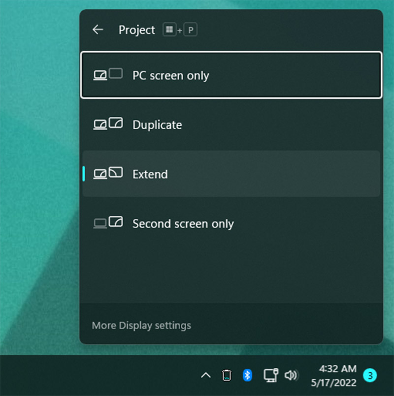 Windows projector settings