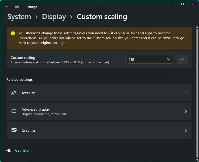 Windows custom scaling