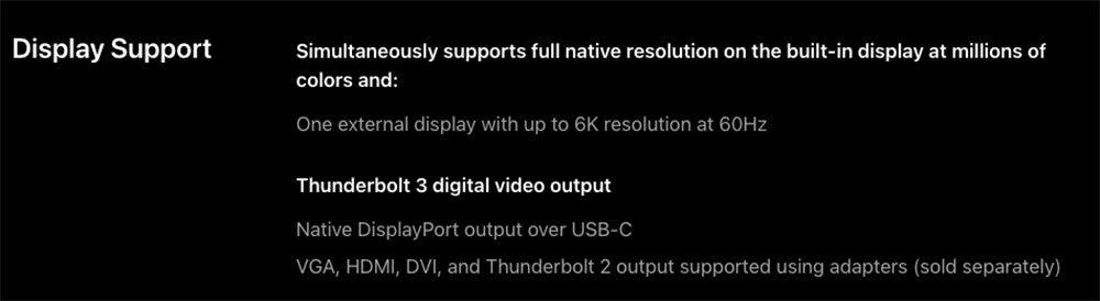 Apple M1 and M2 Display Support tech specs