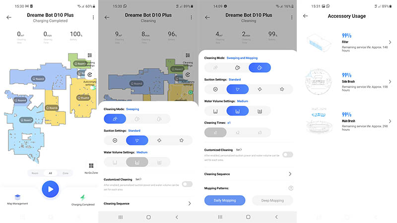 Mapping and custom cleaning settings in the Dreamebot app