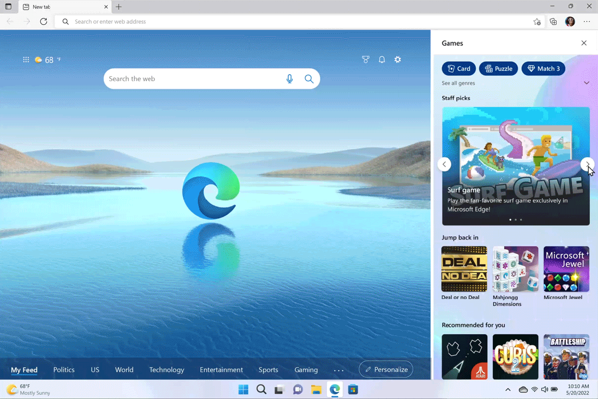 How to use the gaming homepage in Microsoft Edge