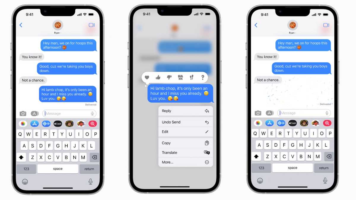 Screenshot of the messaging process in iOS 16