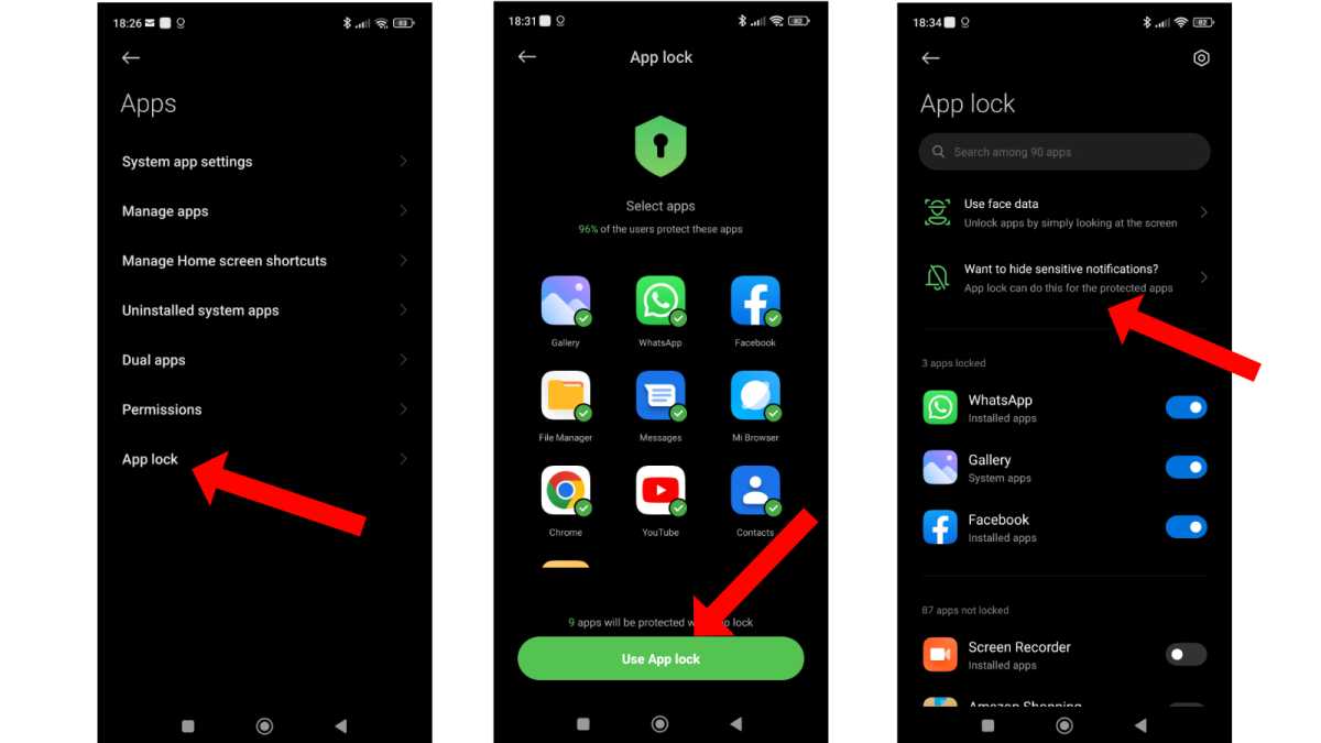 App lock feature on Xiaomi phones