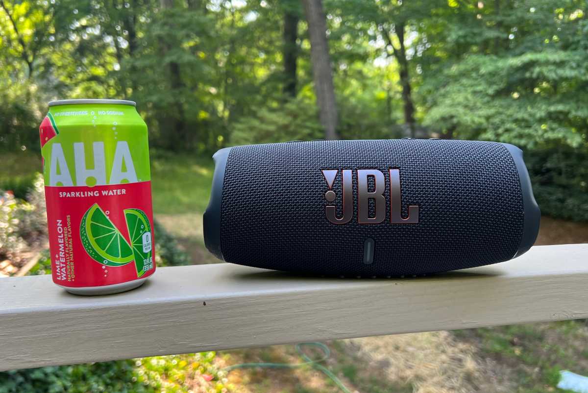 JBL Charge 5 with soda can