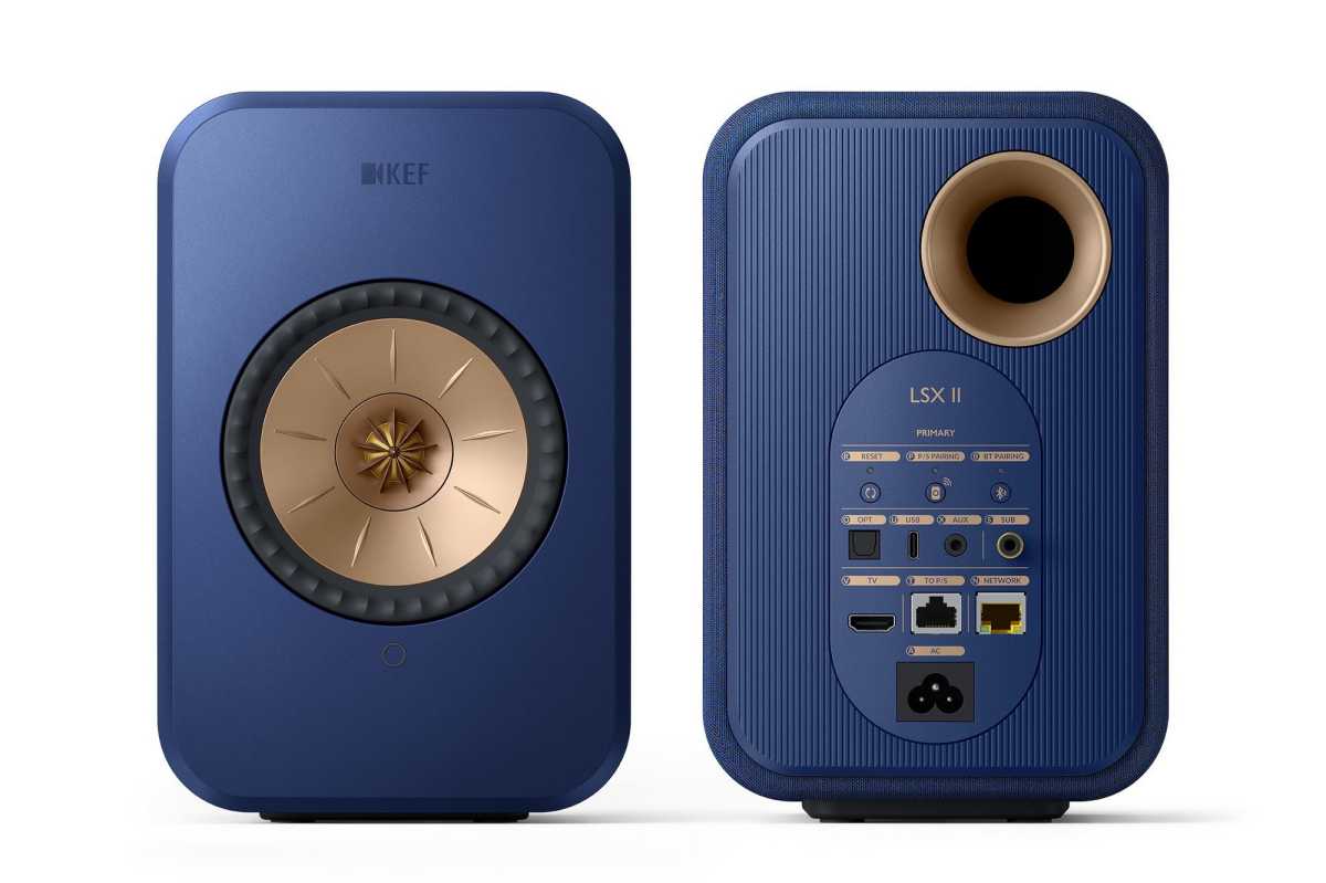 KEF LSXII front back with cobalt blue finish