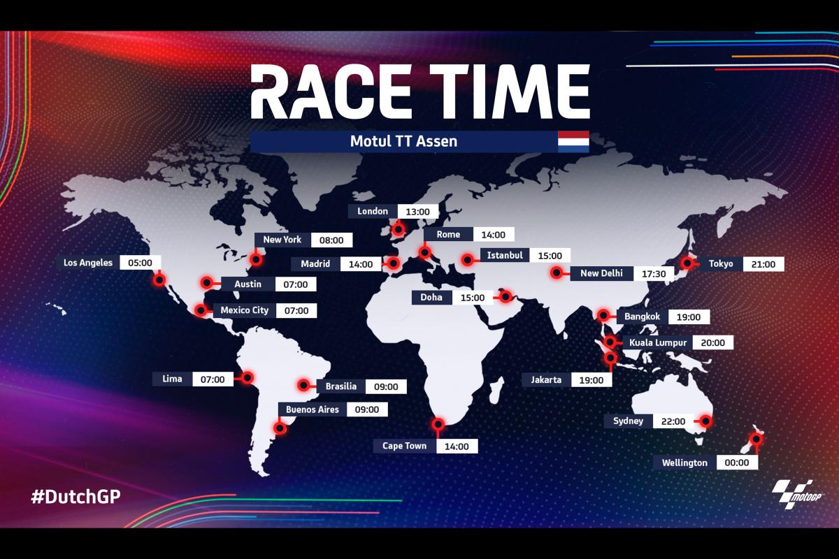 Map showing start times for MotoGP race in Netherlands