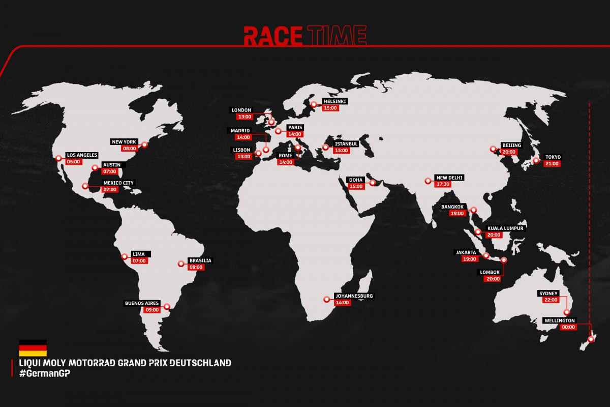 Map showing start times for MotoGP race in Germany