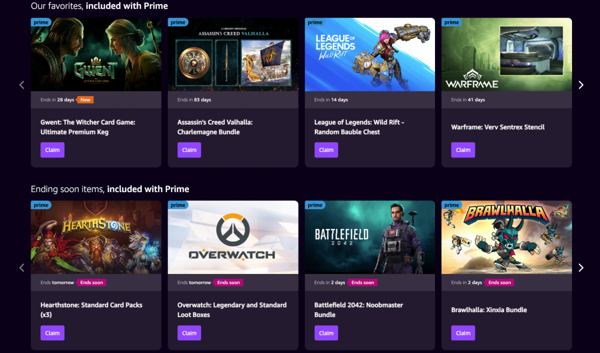 A selection of the free games and content that Twitch Prime offers