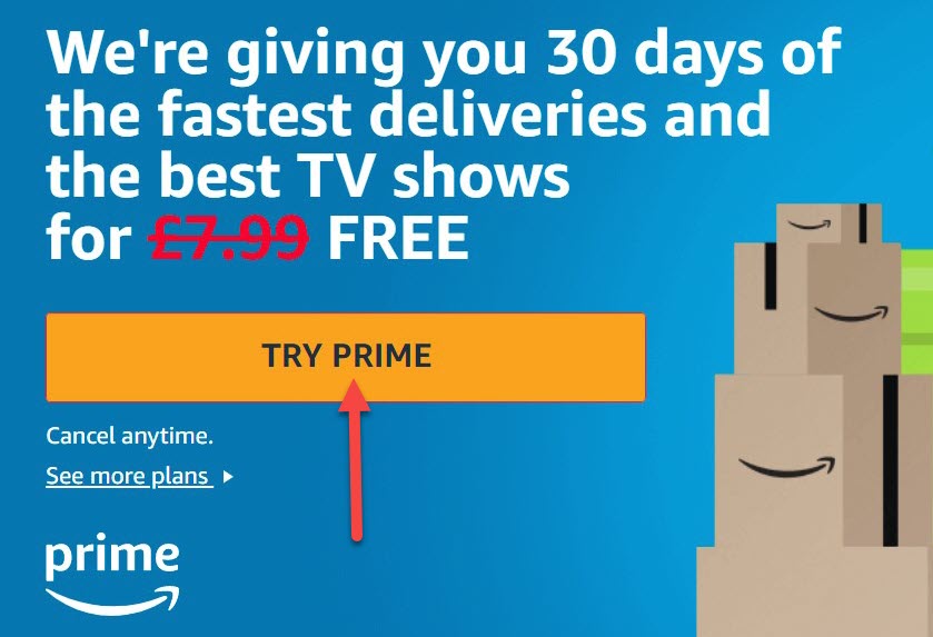 The 'Try Prime' button on the Amazon website
