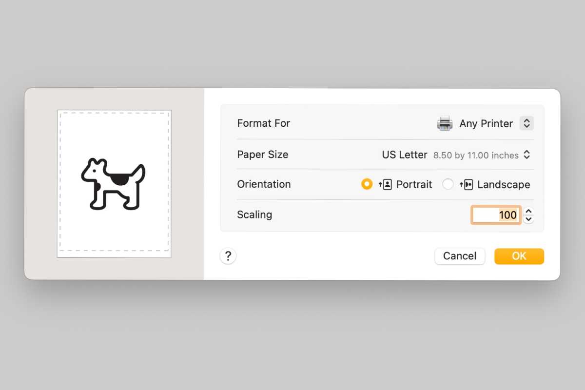Clarus the Dogcow can be seen in Page Setup in macOS Ventura