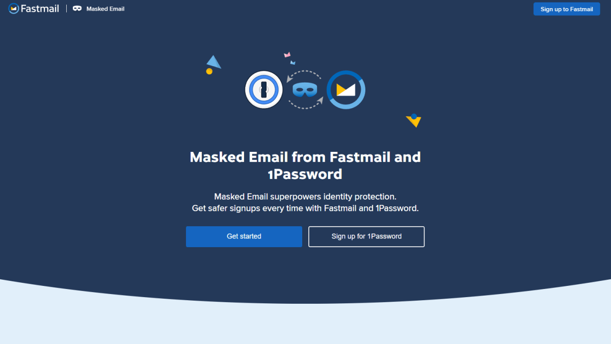 Целевая страница замаскированной электронной почты Fastmail