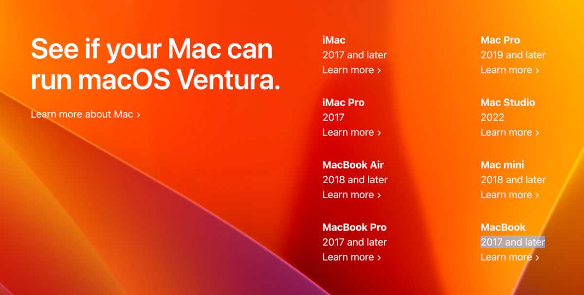 macOS Ventura system requirements
