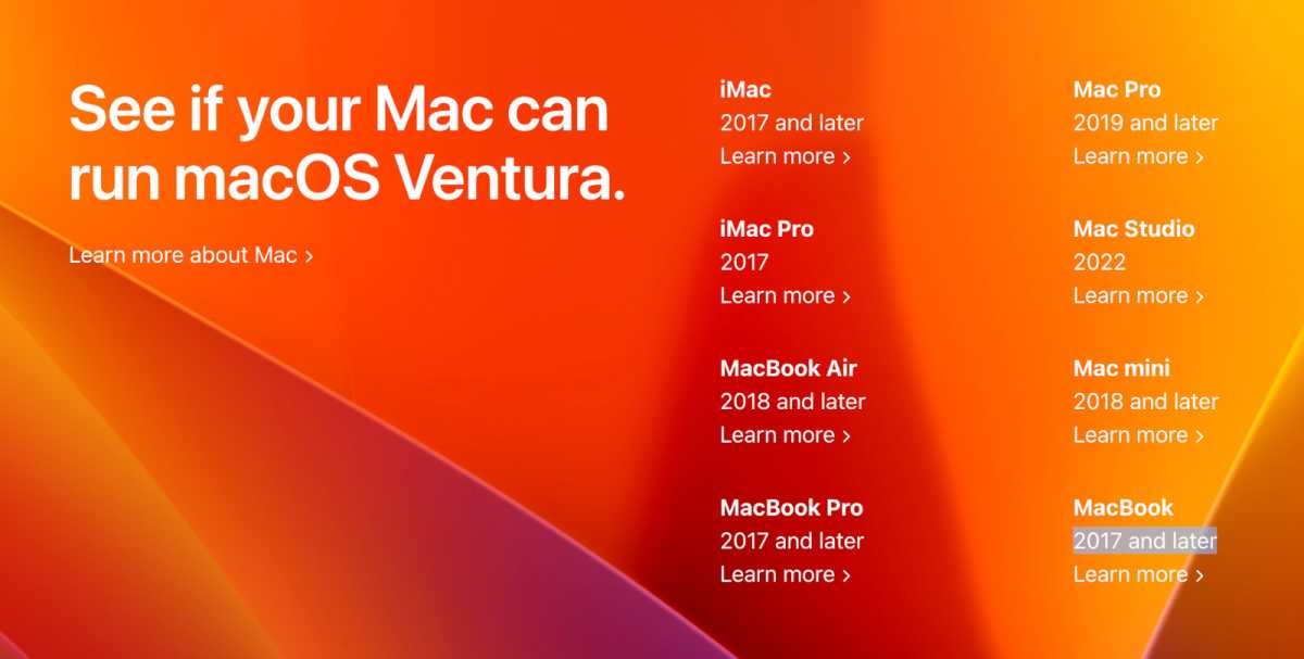 Systémové požadavky macOS Ventura