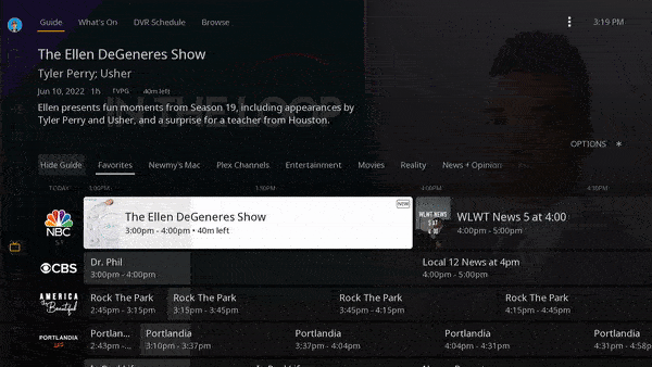Paging up and down through Plex channel guide
