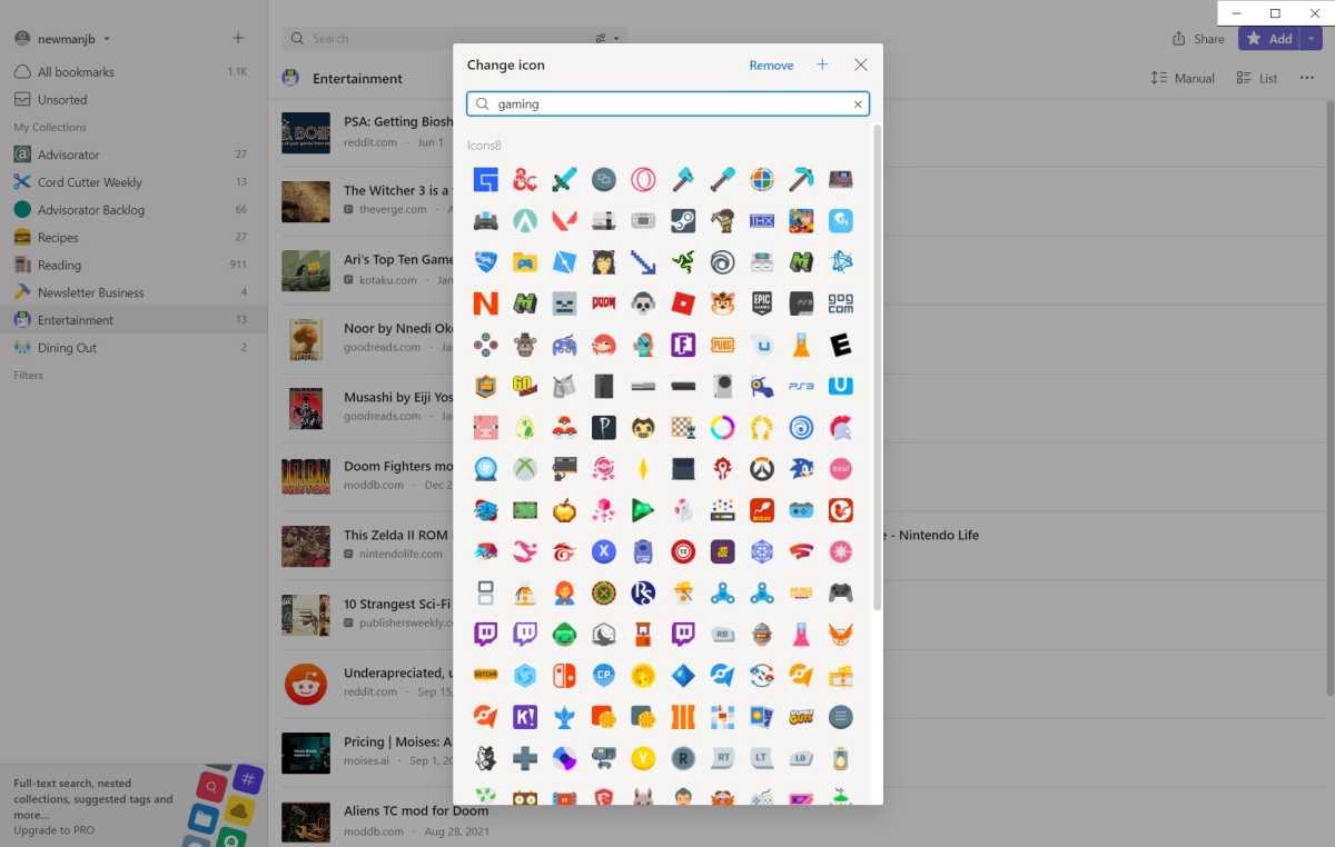 Icon customization in Raindrop.io