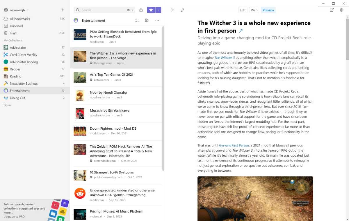 Article previews in Raindrop.io