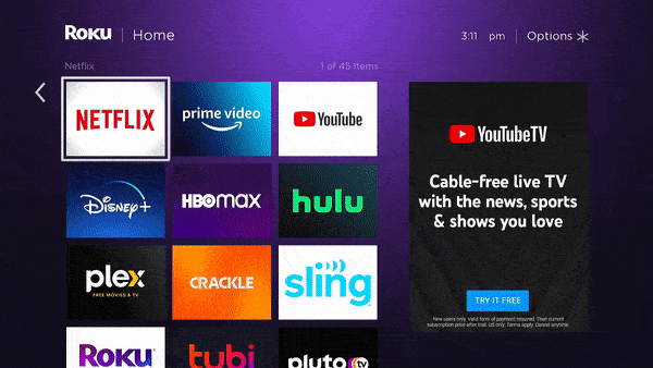 Paging up and down through the Roku home screen