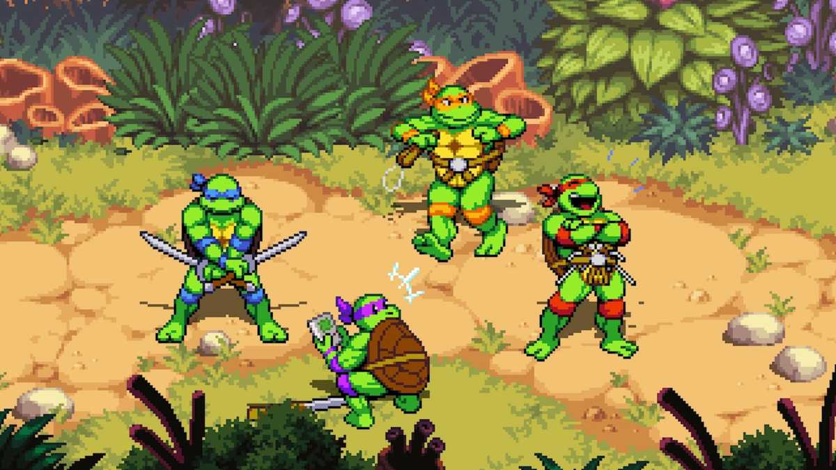 Shredder's Revenge screenshot: all four turtles posing