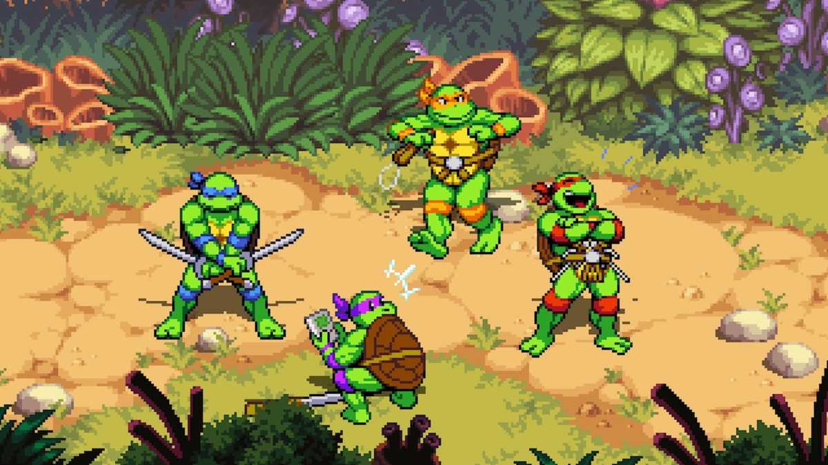 Capture d'écran de Shredder's Revenge : les quatre tortues posent