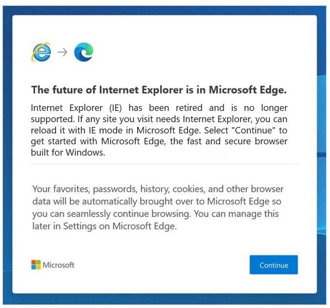 Notification Edge d'Internet Explorer