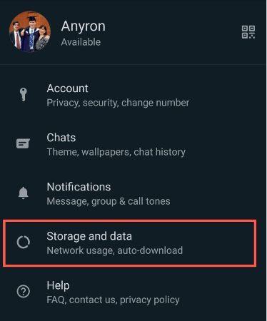 WhatsApp Storage and data settings