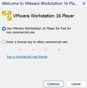 VMware Workstation 16 Player pop-up