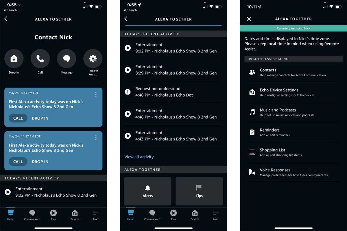 screenshots from Amazon Alexa Together app