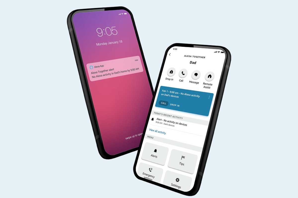 Amazon Alexa Together displayed on smartphones