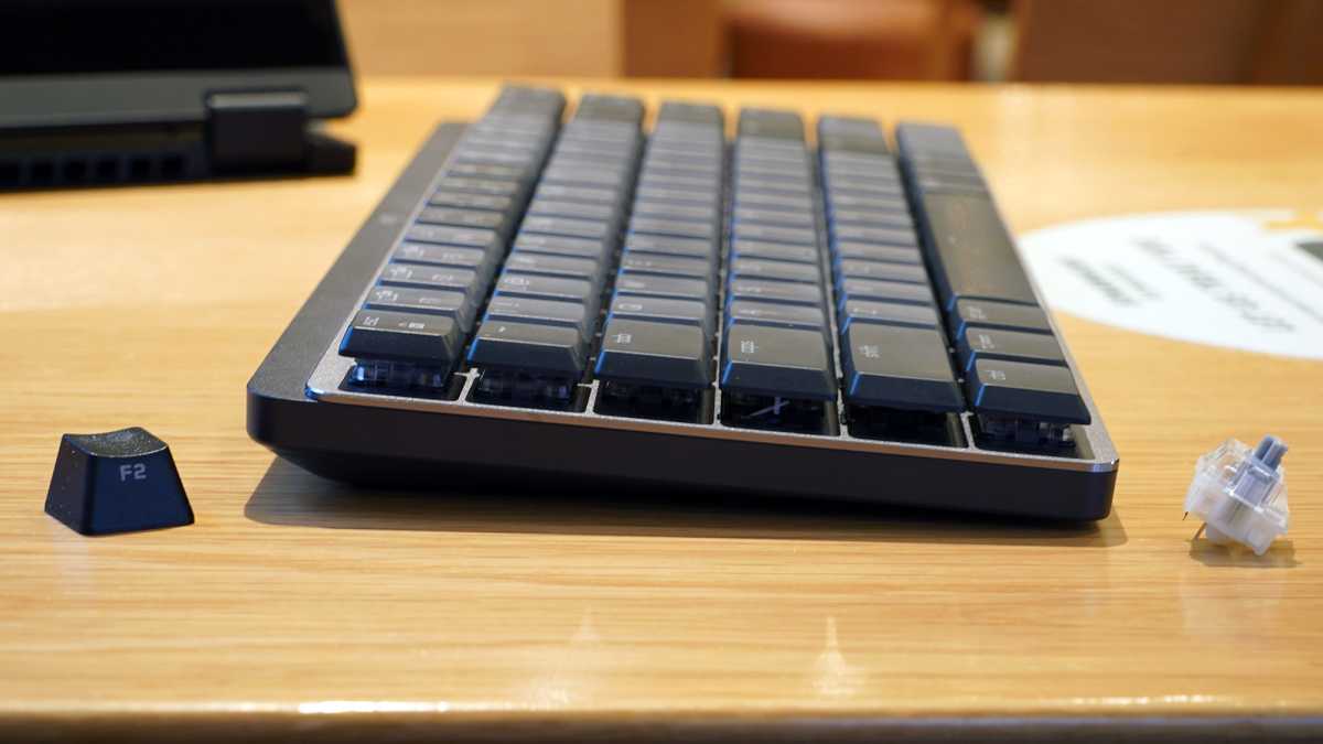 Mx Mechanical Mini from side with full-sized switch and keycaps