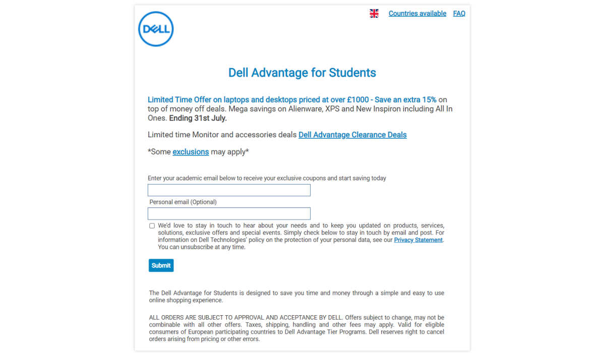 Dell Student Discount Voucher