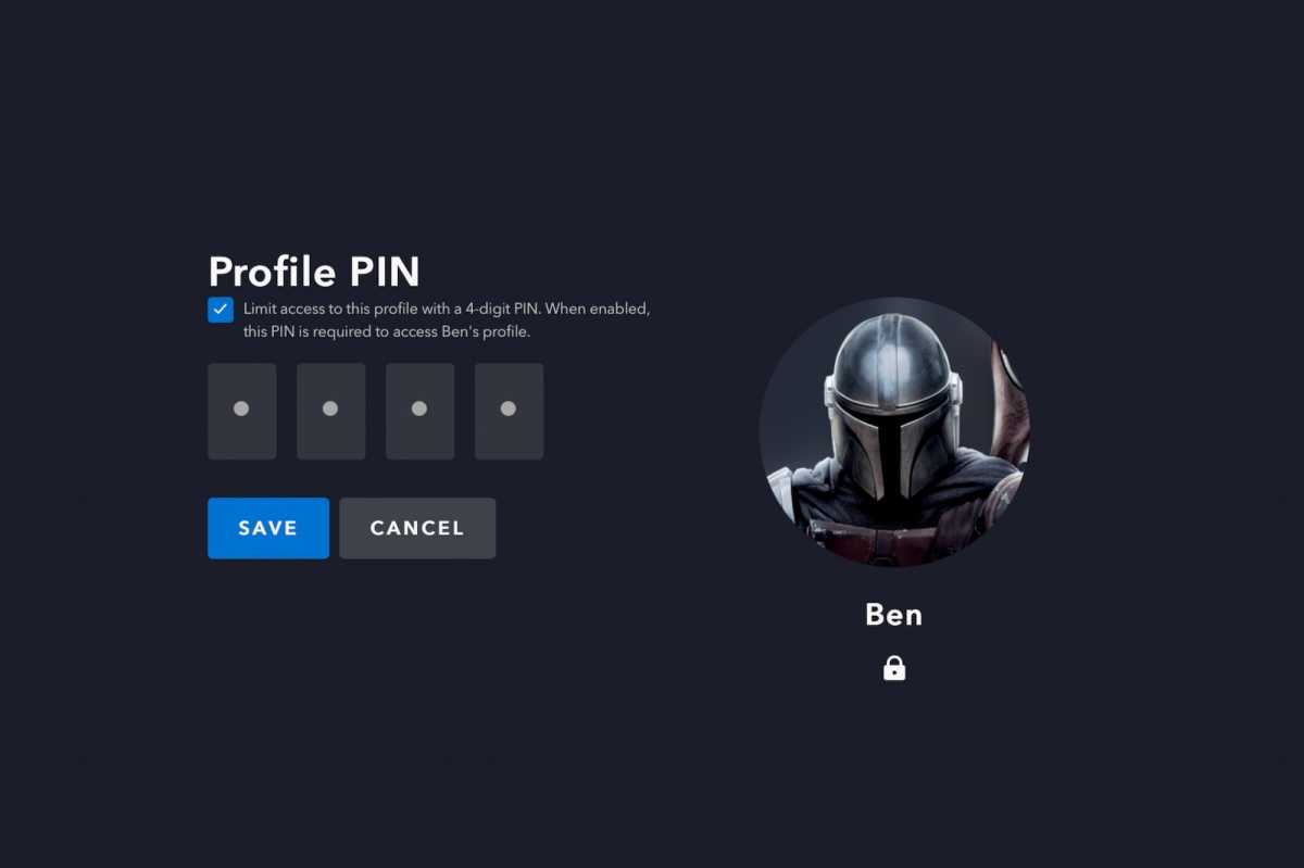 Disney Plus définit un code PIN de profil